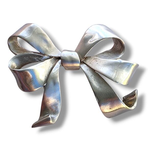 Les Bernard Jewelry - Vintage Large Bow Pin Brooch Designer Signed LES BERNARD Ribbon Silver Tone